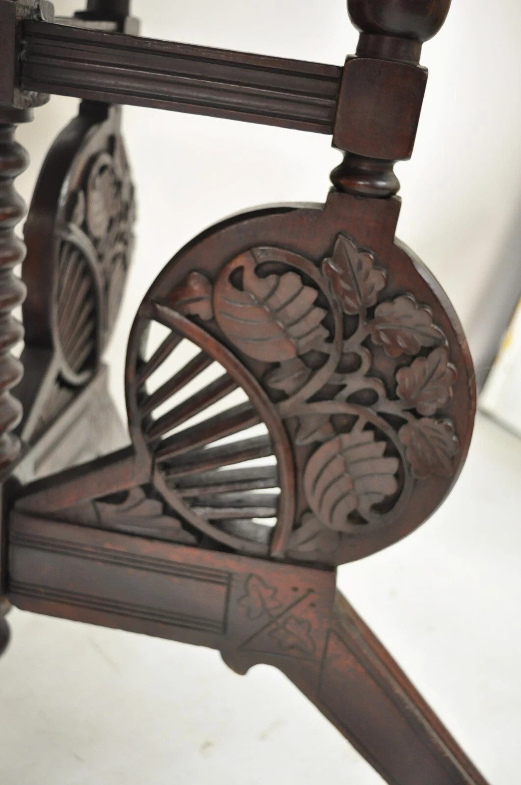 Antique Eastlake Victorian Floral Carved Walnut Marble Top Parlor Side Table