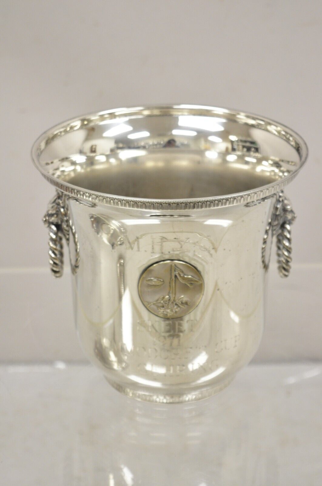 Vintage English Regency Lion Head Champagne Chiller Ice Bucket 1971 Skeet Award