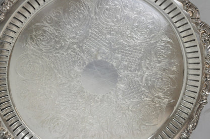 Vintage Baroque by Wallace Silver Plated Round Footed Serving Platter Bar Tray