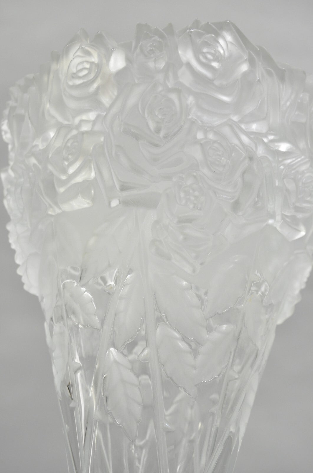 Vintage Shannon Crystal Glass 3D Rose Tall Sculpted Vase Made by Godinger