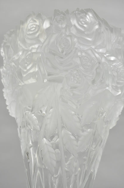Vintage Shannon Crystal Glass 3D Rose Tall Sculpted Vase Made by Godinger