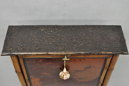 Antique English Victorian Bamboo Chinoiserie Compact Fall Front Secretary Desk