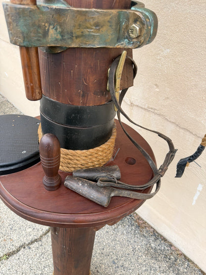 Vintage Custom Nautical Wood 95" Ship Mast Mancave Bar Island w Pulley & Ropes