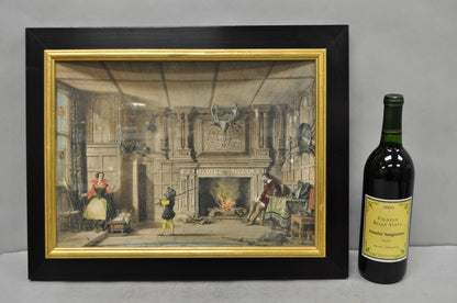 Antique Colored Lithograph 3D Frame Hall of Levens & Trophy Room Joseph Nash (2)