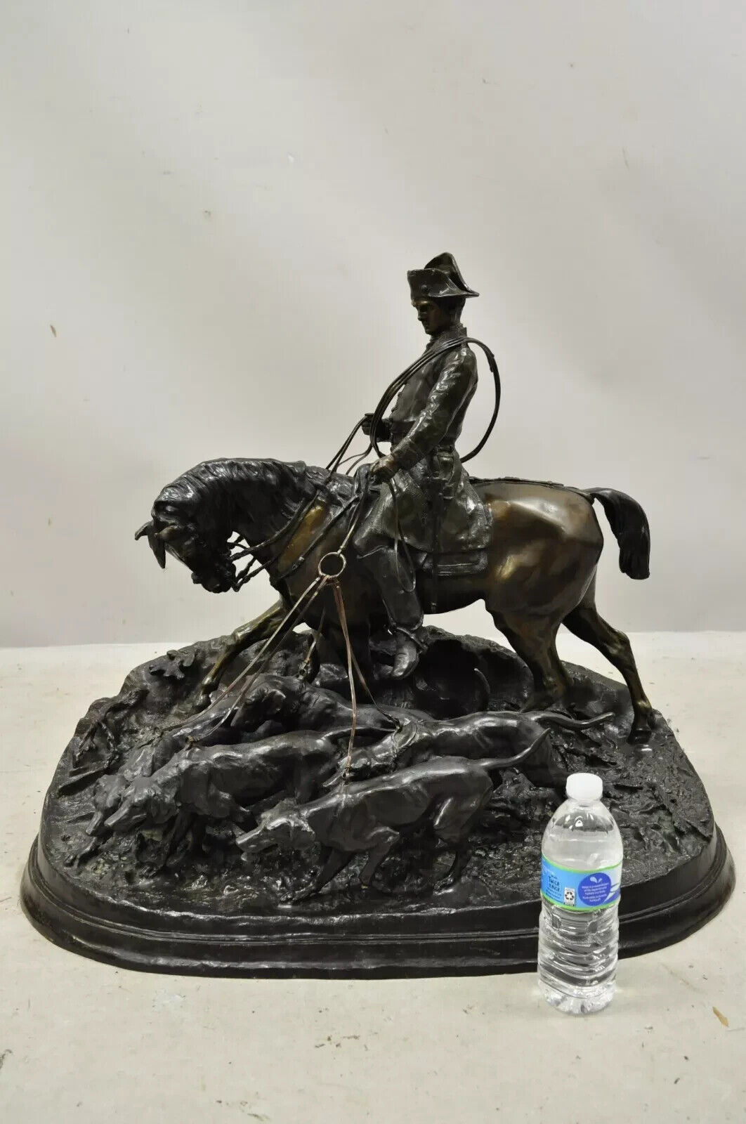 P.J. Mene The Hunt Scene Large Bronze Sculpture Pierre Jules Statue Horse Dogs