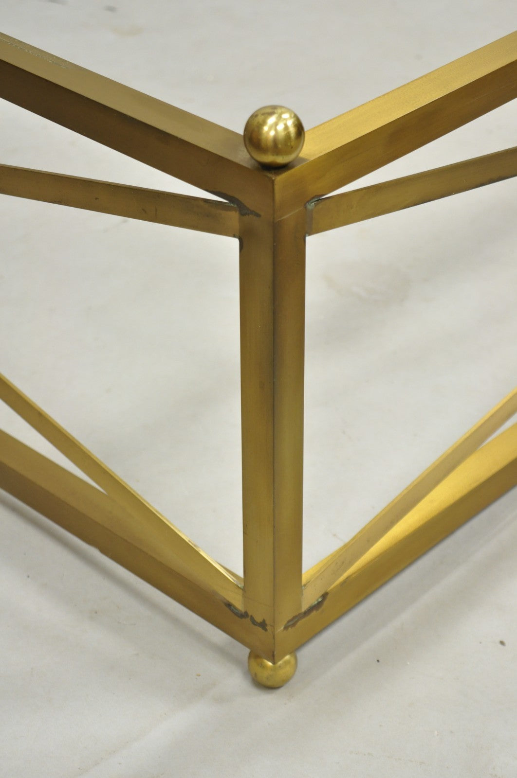 Large Regency Style Burnished Brass Rectangular Glass Top Coffee Table w/ Lions