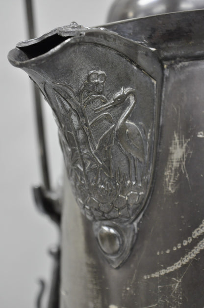 Antique English Victorian Silver Plated Tilting Coffee Pot on Stand w/ Engraving