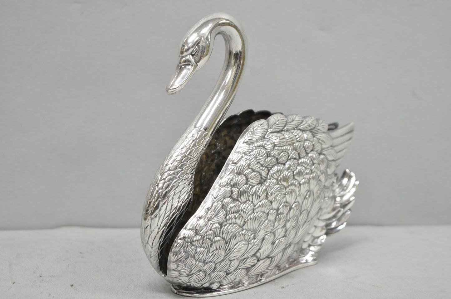 Vintage Art Nouveau Godinger Italy Silver Plated Swan Bird Napkin Letter Holder