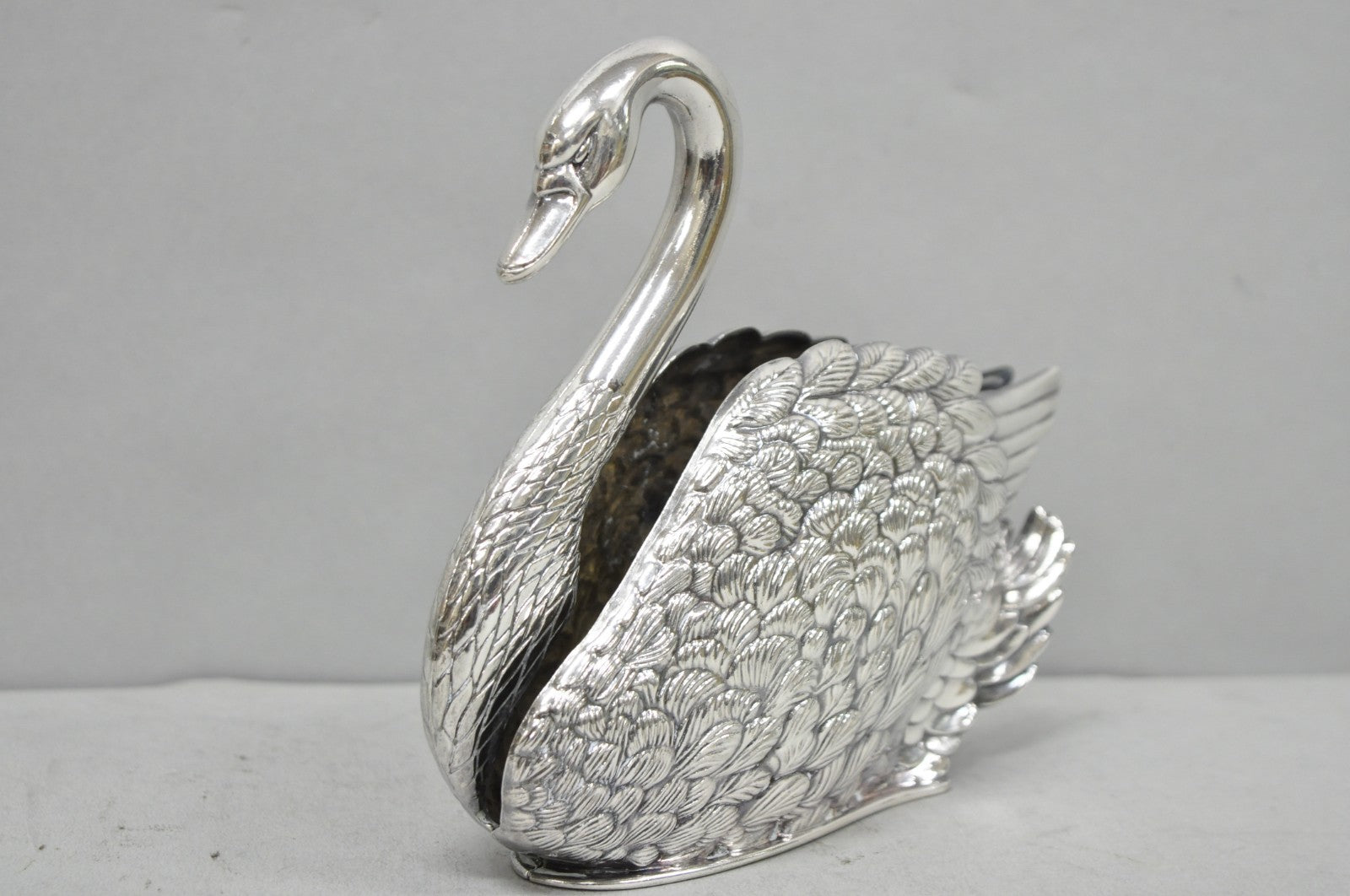 Vintage Art Nouveau Godinger Italy Silver Plated Swan Bird Napkin Letter Holder