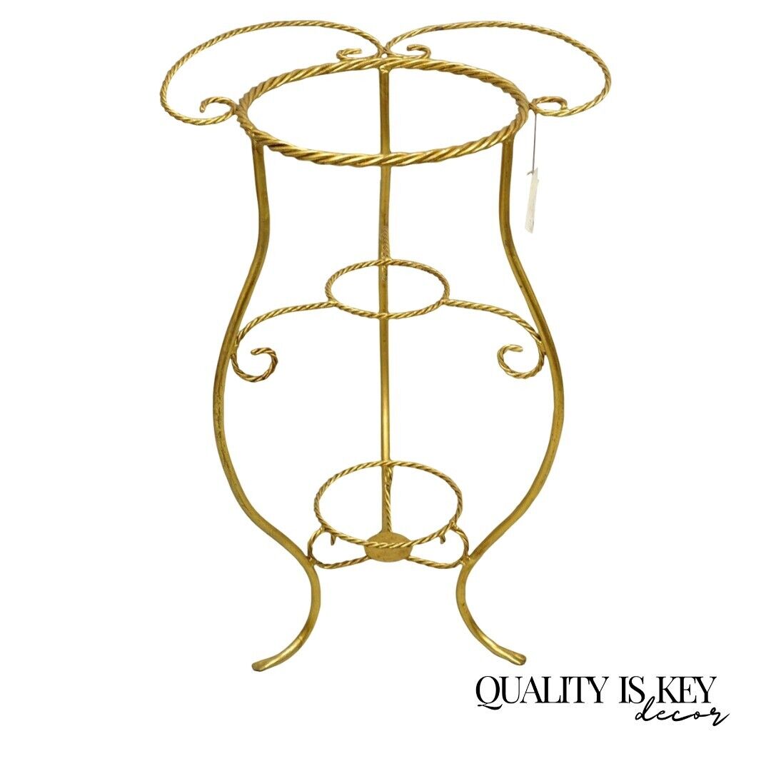 Italian Hollywood Regency Gold Iron Rope Form 2 Tier Bath Washstand Plant Stand