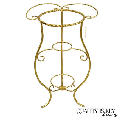 Italian Hollywood Regency Gold Iron Rope Form 2 Tier Bath Washstand Plant Stand