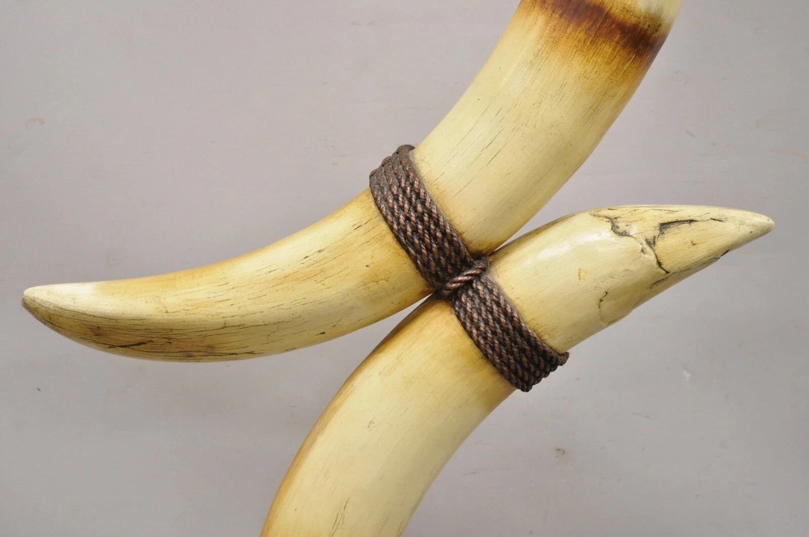 Vintage Chinoiserie African Safari Faux Horn Tusk Fiberglass Floor Lamp