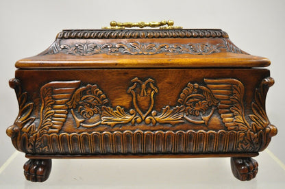 French Empire Rococo Style Carved Mahogany Paw Feet Jewelry Vanity Trinket Box