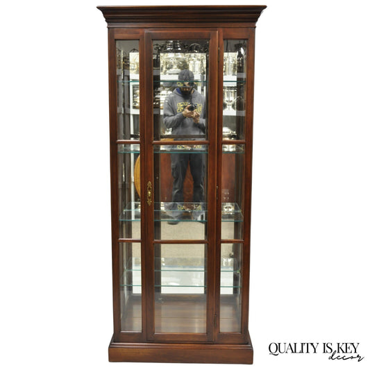 Vintage Ethan Allen Georgian Court Cherry Wood Lighted Curio Display Cabinet