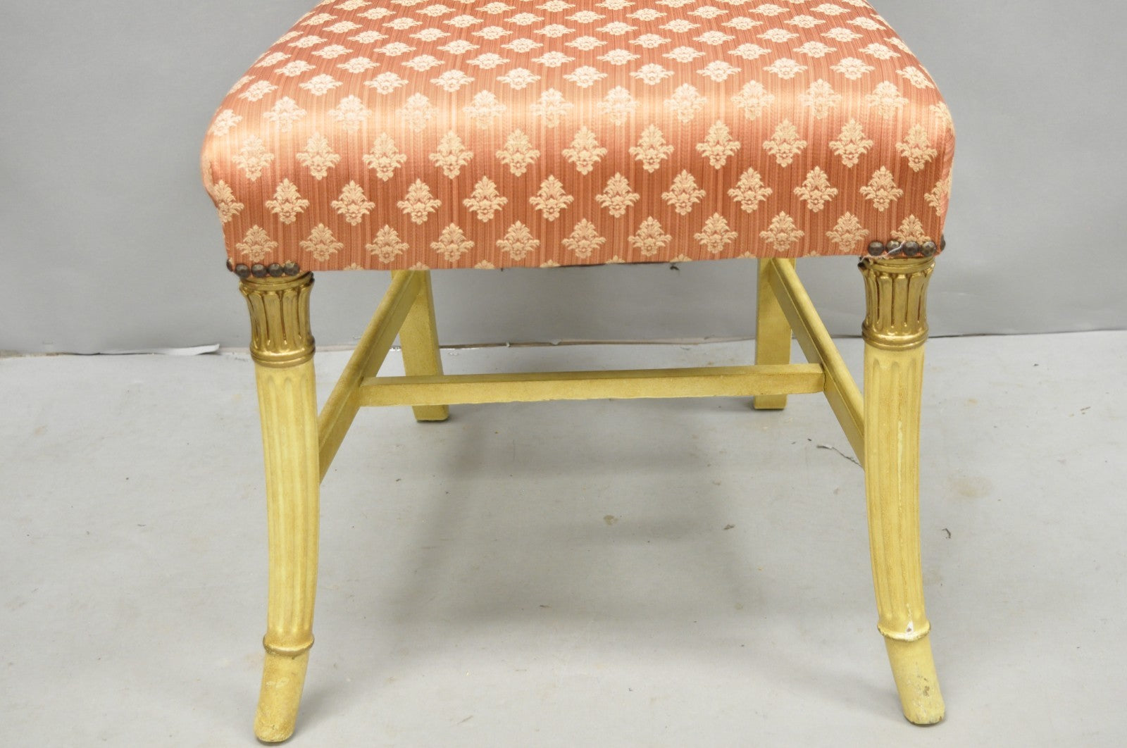 French Victorian Hollywood Regency Cream Paint Rose Carved Pink Side Chair