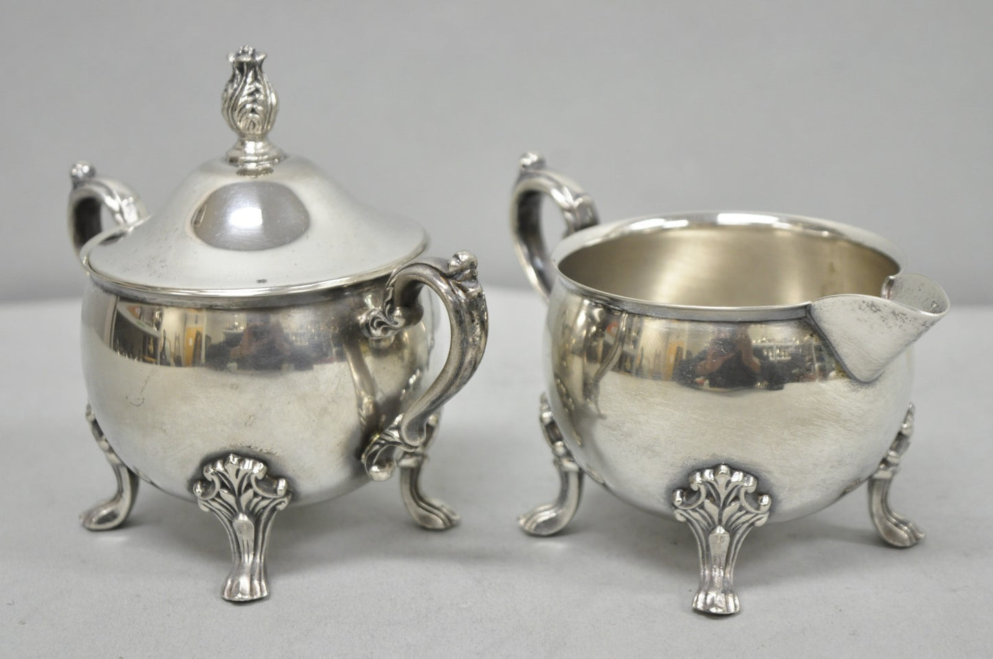 Vintage Sheridan Victorian Silver Plated Footed Lidded Sugar Bowl & Creamer Set