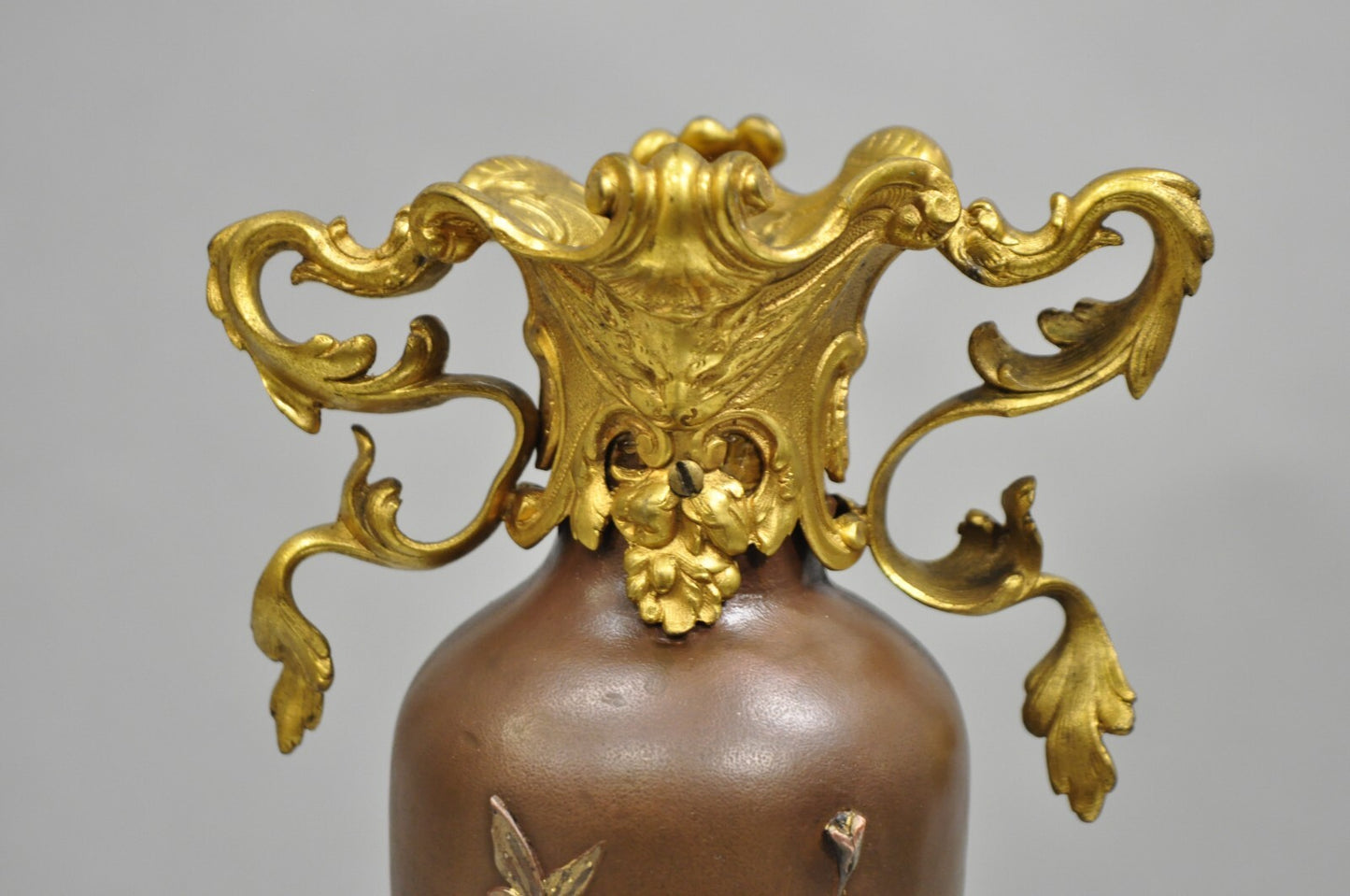 Antique French Art Nouveau Gold Gilt Patinated Bronze Small 9" Flower Vase