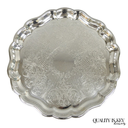 Vintage Sheridan Victorian Silver Plated Footed Round Serving Platter Bar Tray