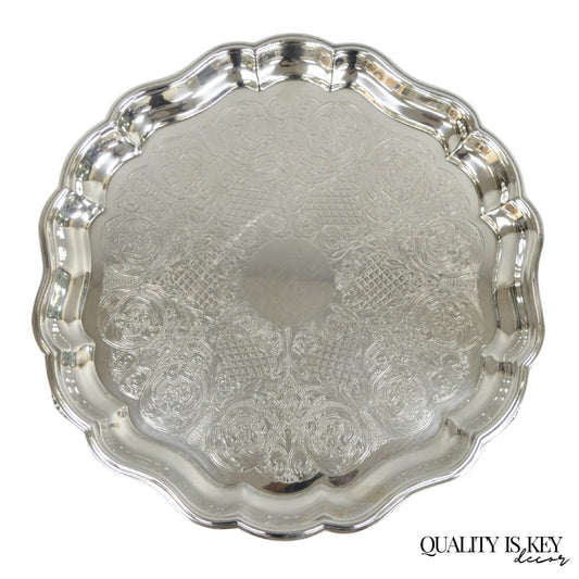 Vintage Sheridan Victorian Silver Plated Footed Round Serving Platter Bar Tray