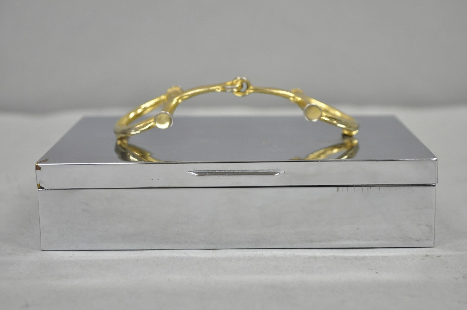 Vintage Brass Horsebit Silver Plated Gucci Style Cigarette Snuff Box Casket
