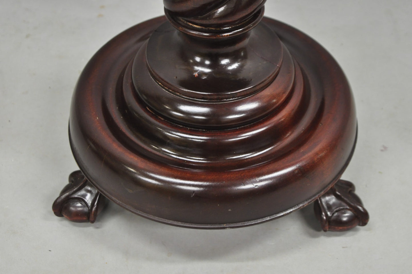 Antique Victorian Carved Mahogany Barley Twist Paw Foot Pedestal Plant Stand