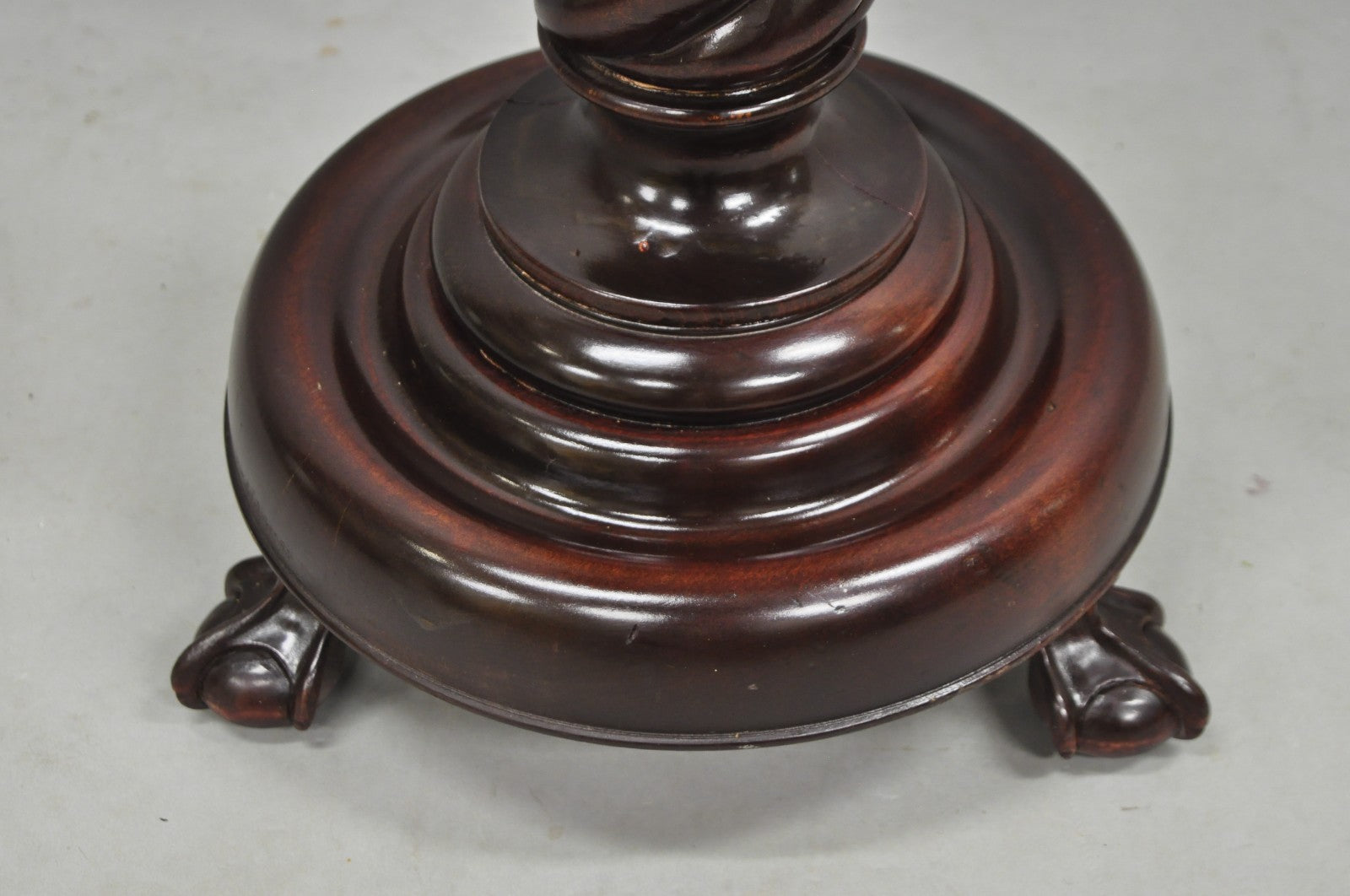 Antique Victorian Carved Mahogany Barley Twist Paw Foot Pedestal Plant Stand
