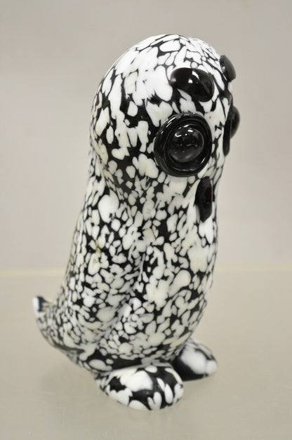 Vtg Italian Mid Century Heavy Art Glass Owl Figure Paperweight Black and White