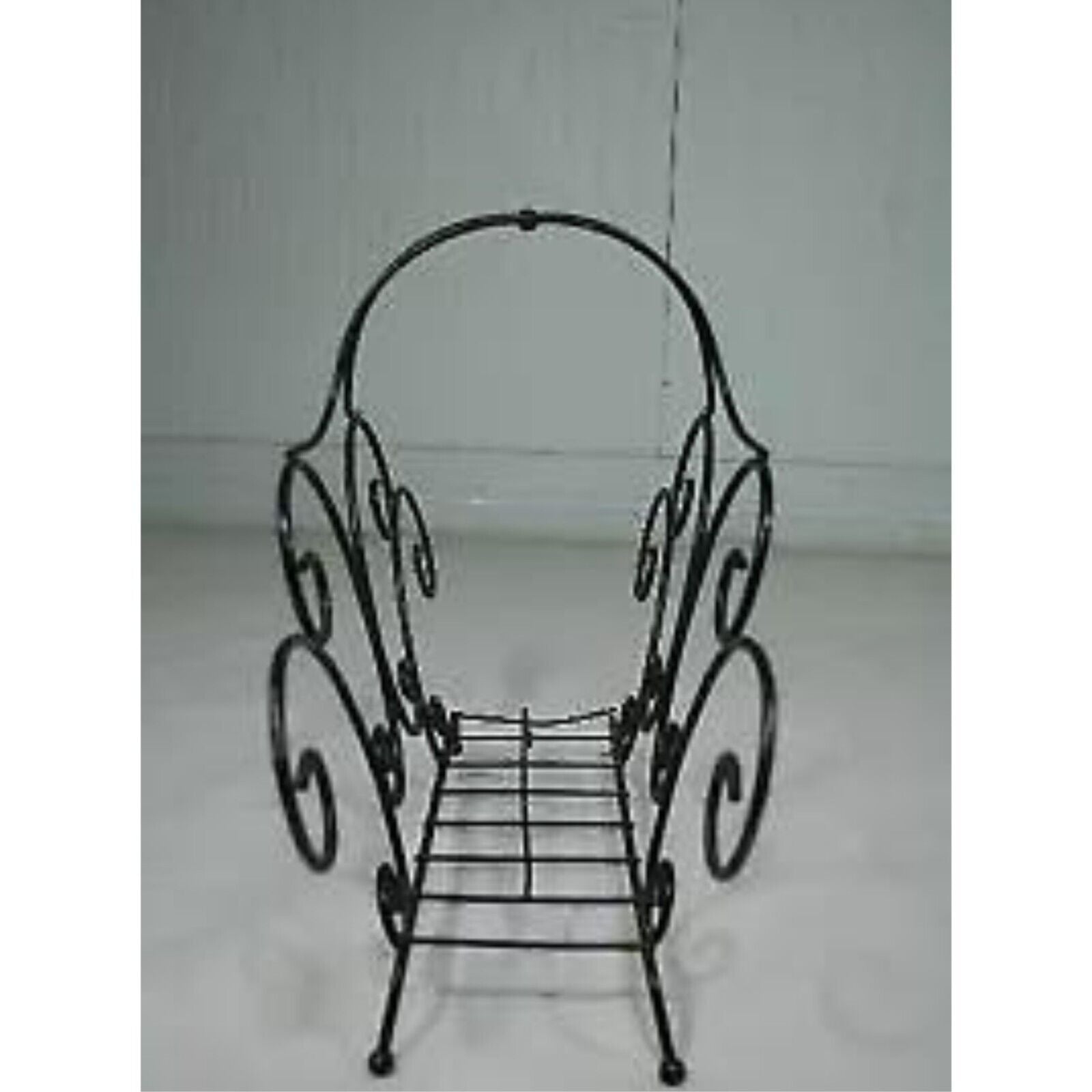 Vintage Wrought Iron Scrolling Hollywood Regency Whimsical Magazine Rack Stand