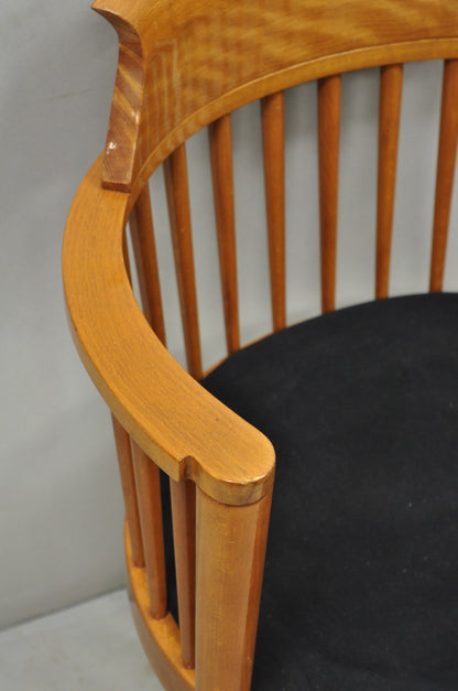 Vintage Postmodern Maple Wood Spindle Barrel Back Tapered Leg Lounge Arm Chair