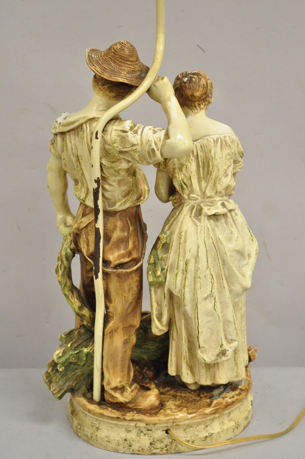 Vintage French Figural "Farmer Husband and Wife Praying over Crops" Table Lamp