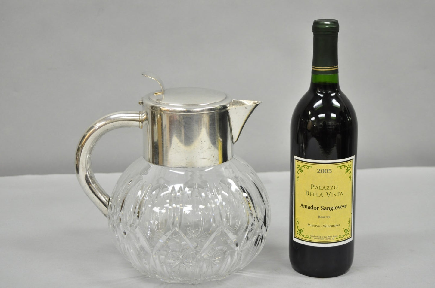 Victorian German Silver Plated Bulbous Cut Crystal Glass Lemonade Water Pitcher