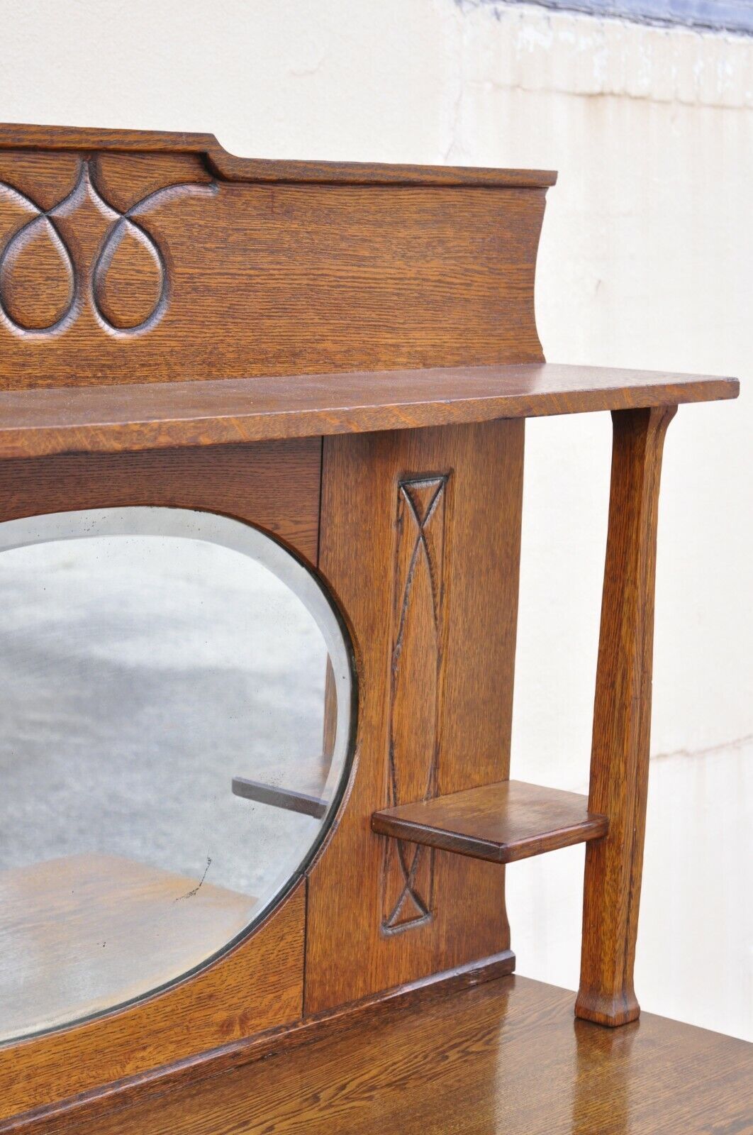 Antique Victorian Oak Wood Sideboard Buffet with Mirror Hutch Backsplash Shelf