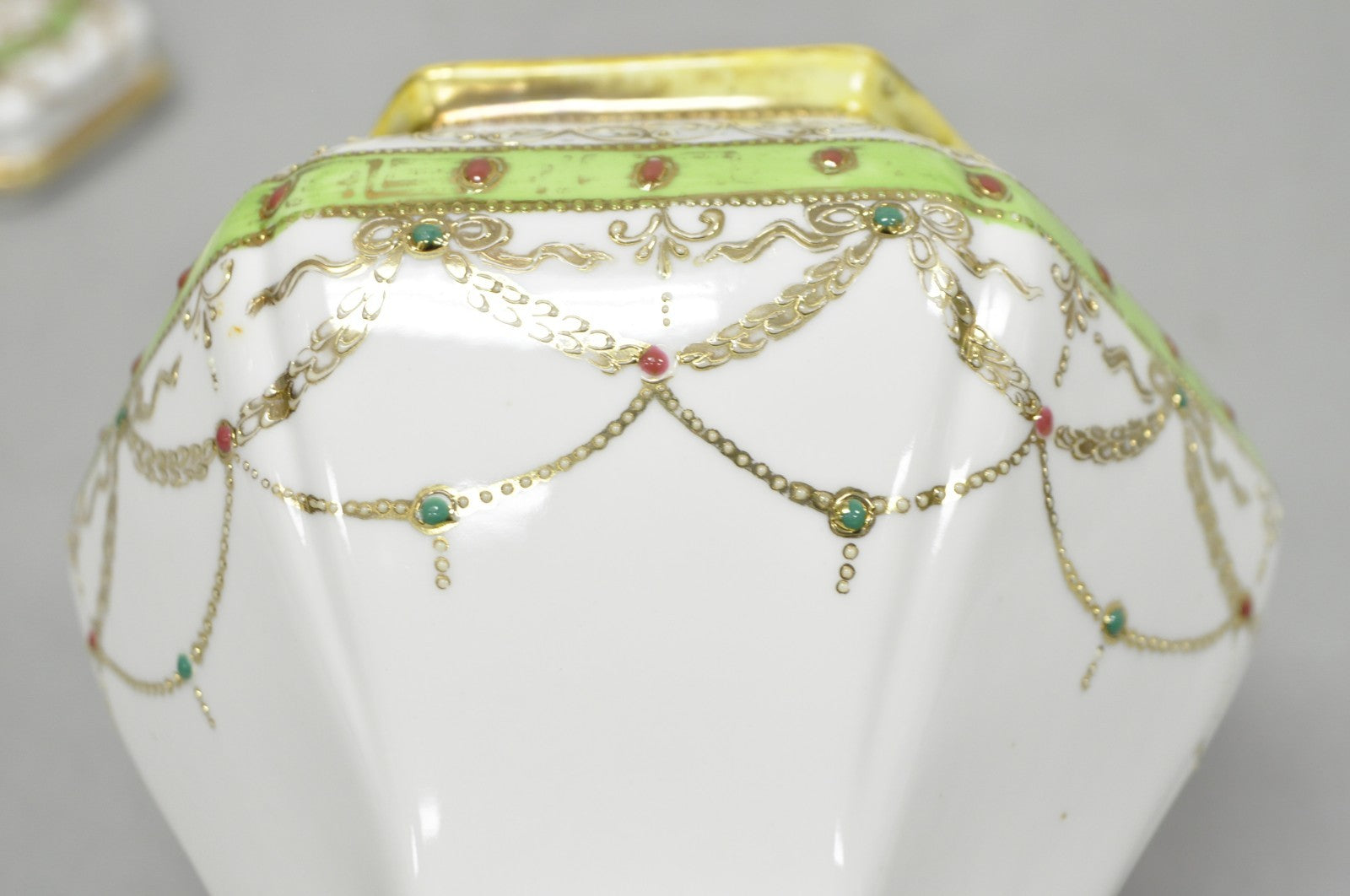 Antique Nippon Noritake Hand Painted Porcelain Gold Gilt Draped Biscuit Jar