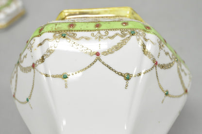 Antique Nippon Noritake Hand Painted Porcelain Gold Gilt Draped Biscuit Jar