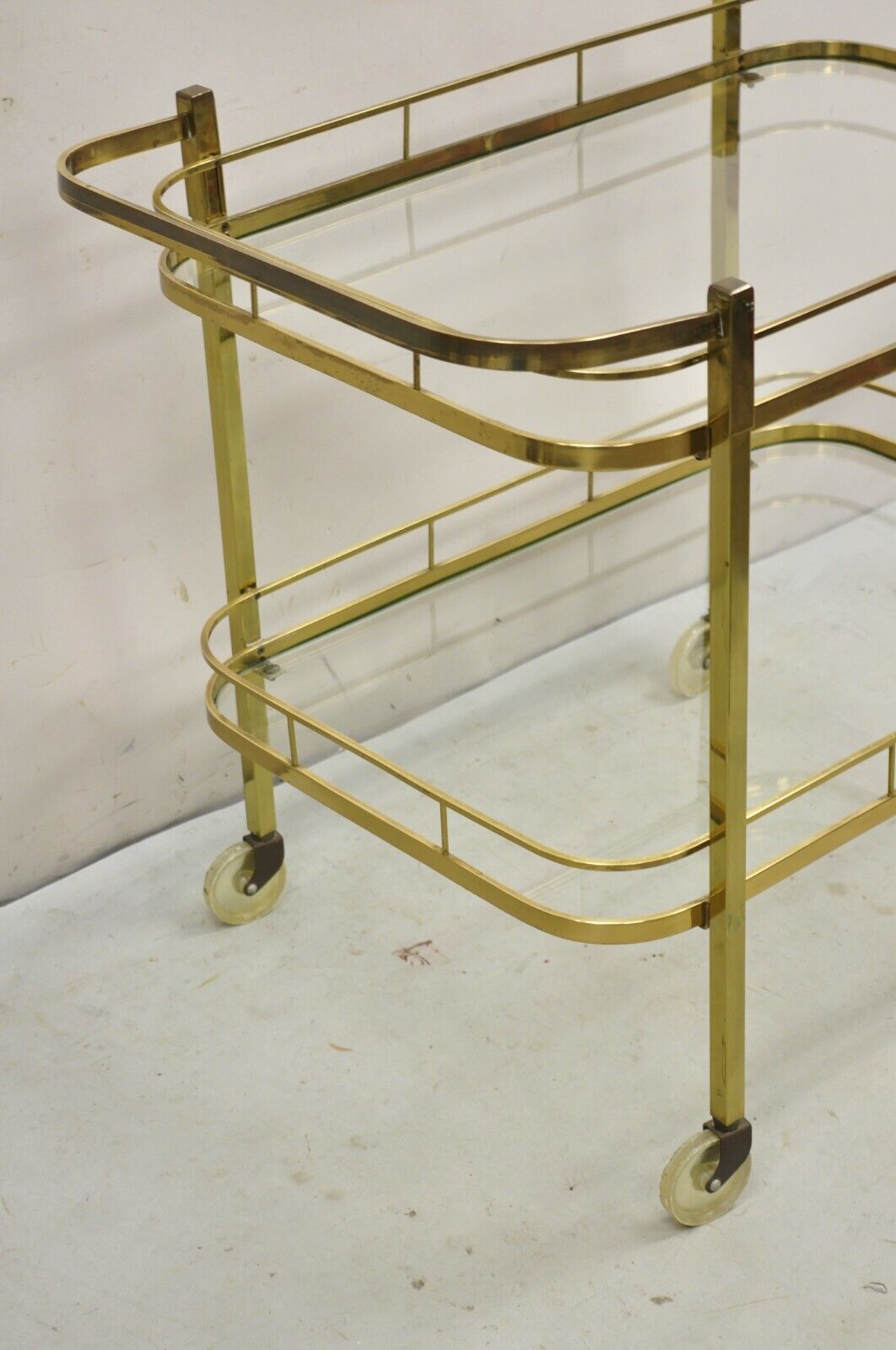 Vintage Mid Century Modern Brass Bar Tea Cart with Glass Shelves