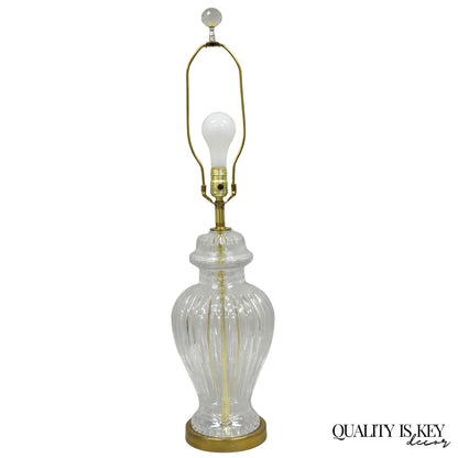 Vintage Chinoiserie French Leaded Crystal Glass Ginger Jar Brass Table Lamp