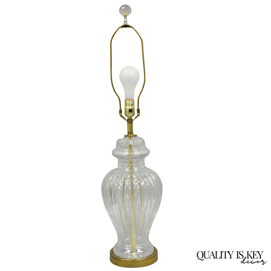 Vintage Chinoiserie French Leaded Crystal Glass Ginger Jar Brass Table Lamp