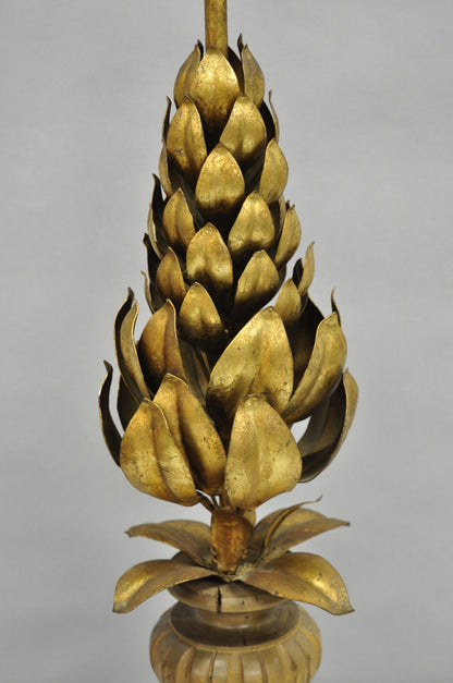 Vintage Italian Hollywood Regency Gold Gilt Leafy Iron Artichoke Table Lamp