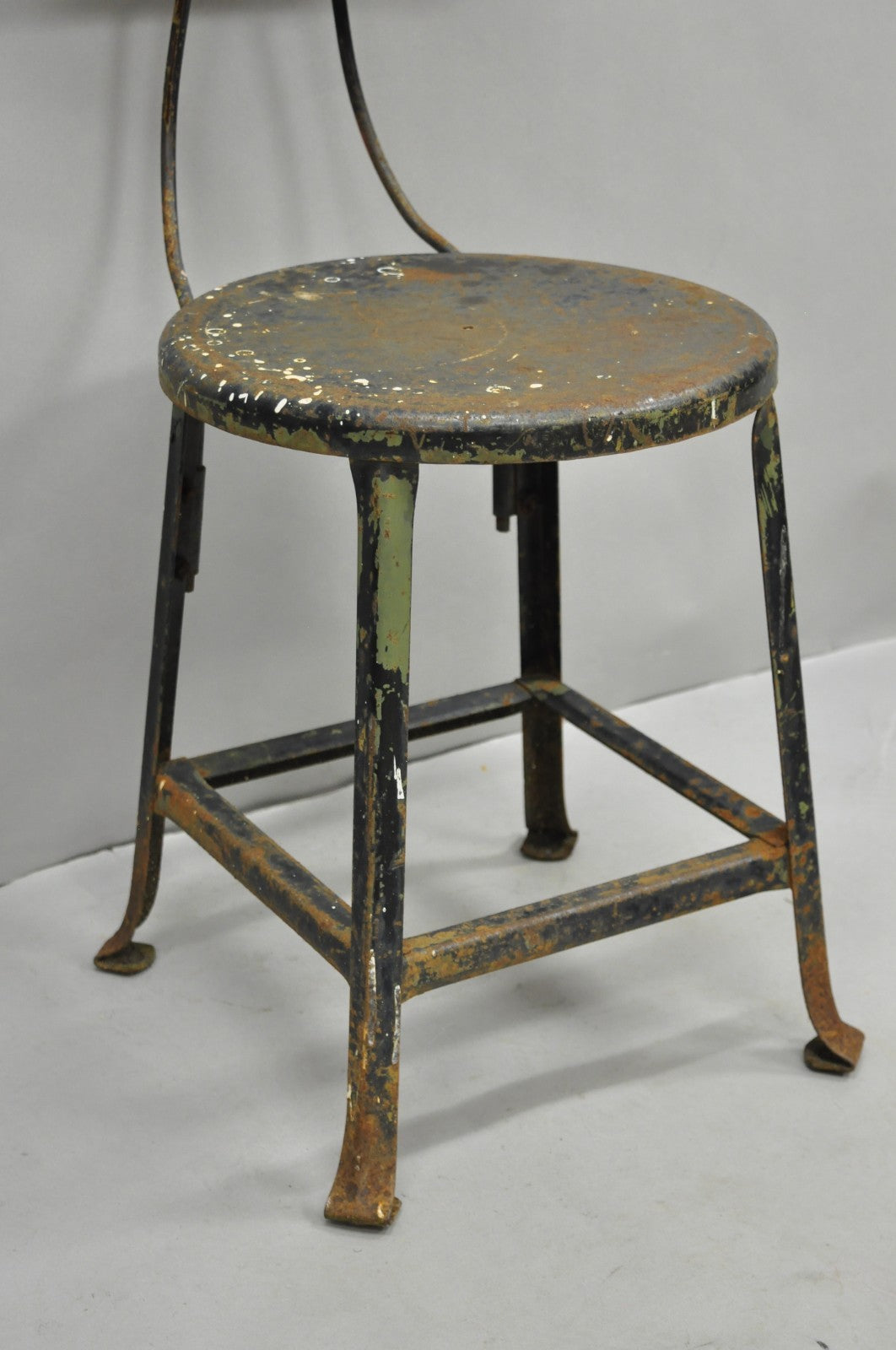 Vintage Industrial Steel Metal Rusty Distressed Garage Work Stool Chair