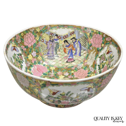 Vintage Rose Medallion Chinese Export Porcelain 12" Figural Painted Bowl