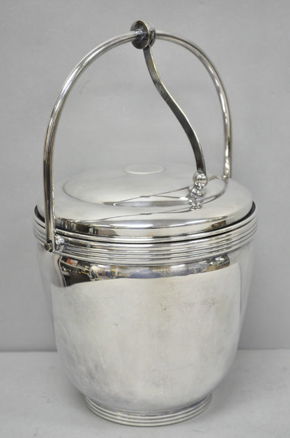 Mid Century Modern Sheffield Silver Plated Reticulating Hinge Ice Bucket w Tongs