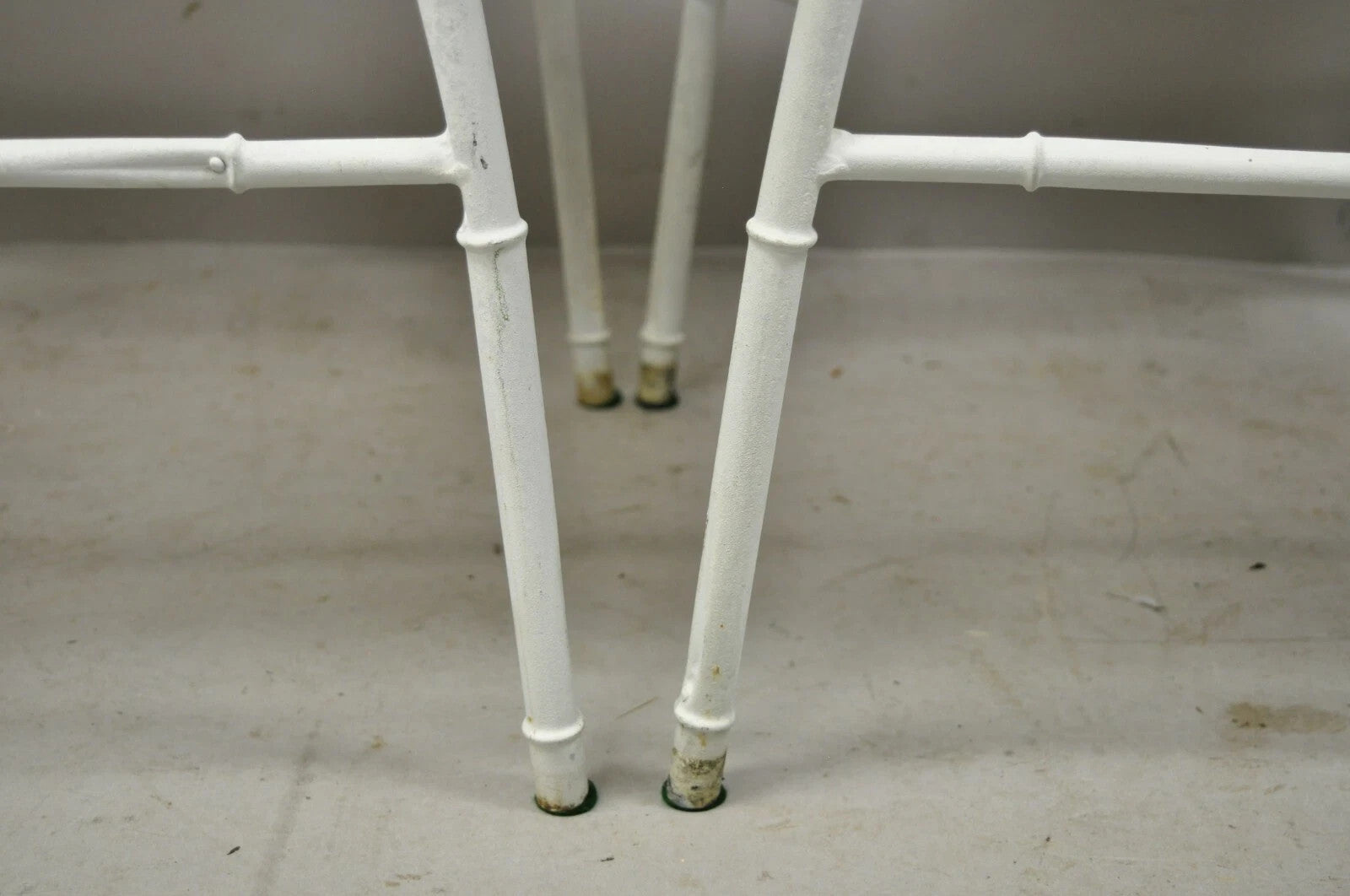 Vintage Italian Hollywood Regency White Faux Bamboo Metal Accent Side Chair Pair