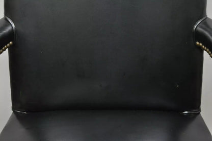 Antique English Georgian Style Dark Green Leather Library Office Chairs - a Pair