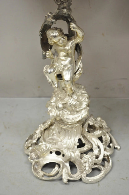 Antique French Rococo Silver Plated Cherub Dome Centerpiece Fruit Bowls - Pair