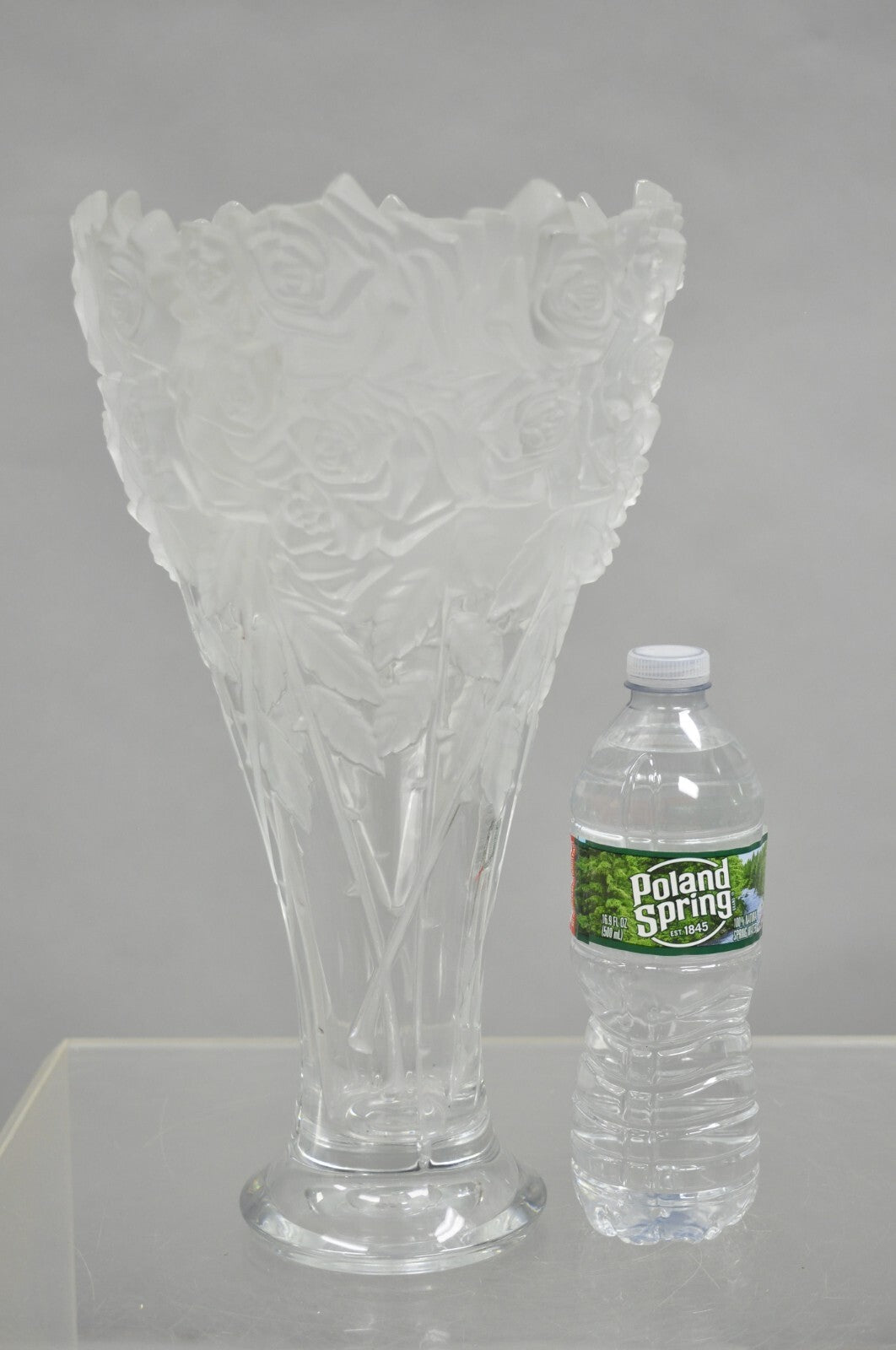 Vintage Shannon Crystal Glass 3D Rose Tall Sculpted Vase Made by Godinger