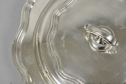 Vintage Sheffield Round Scalloped Silver Plated Covered Divided Serving Dish