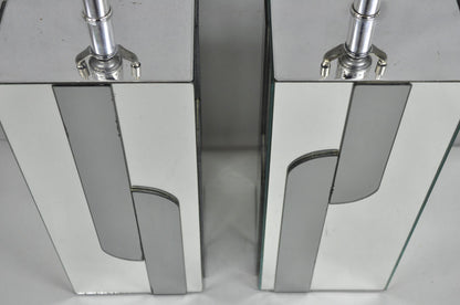 Vintage Mid Century Modern Mirror Skyscraper Cubist Table Lamps - a Pair