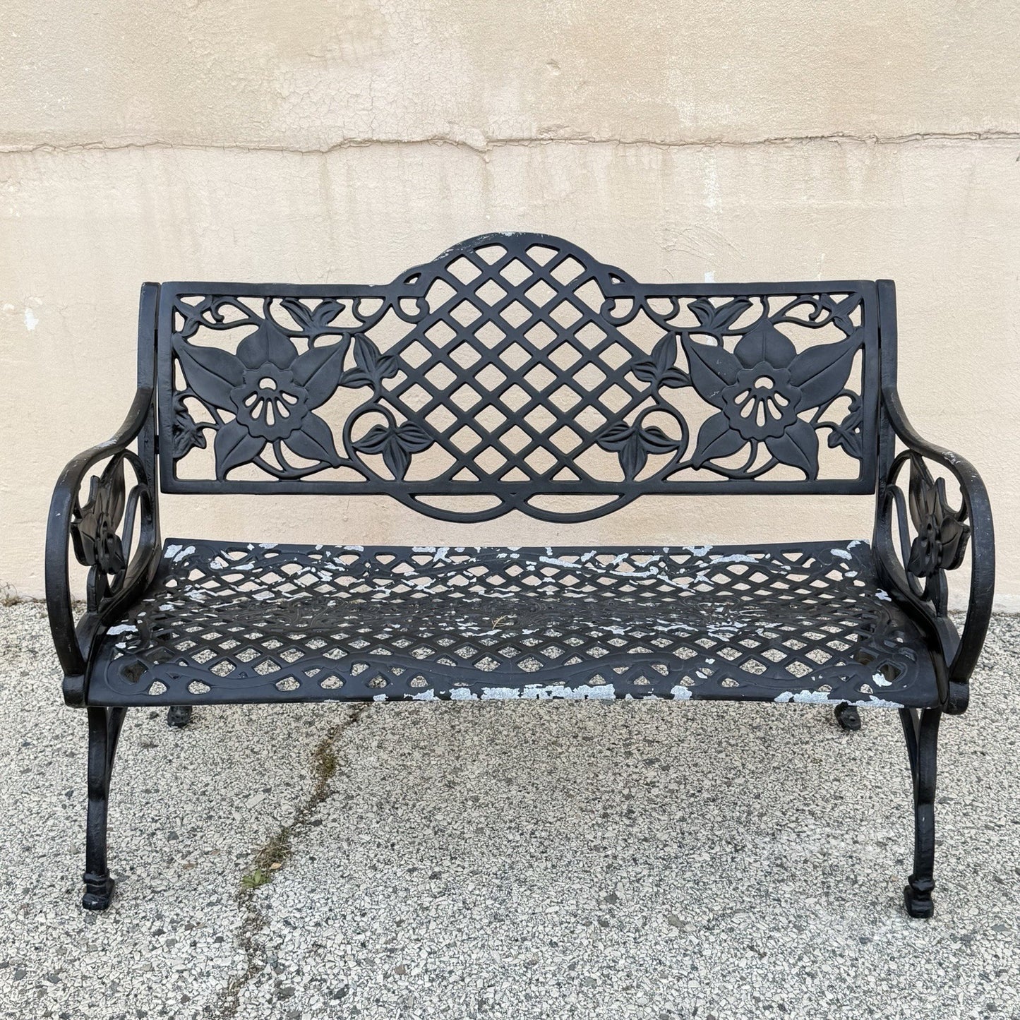 Contemporary Art Nouveau Style Cast Aluminum Garden Patio Garden Bench Loveseat