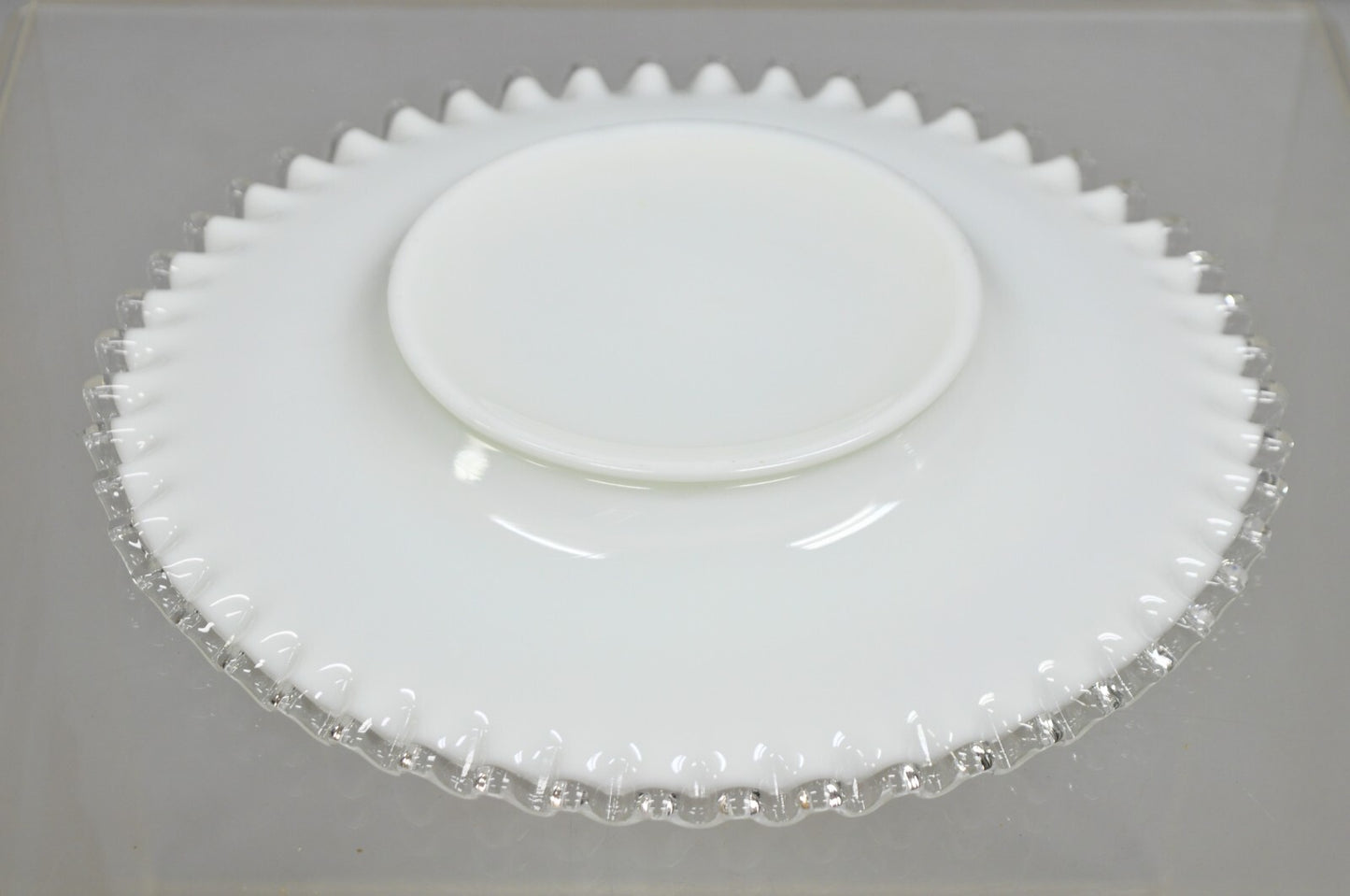 Vintage Fenton Silver Crest 12" Milk Glass Ruffled Edge Plate Platter - Set of 6