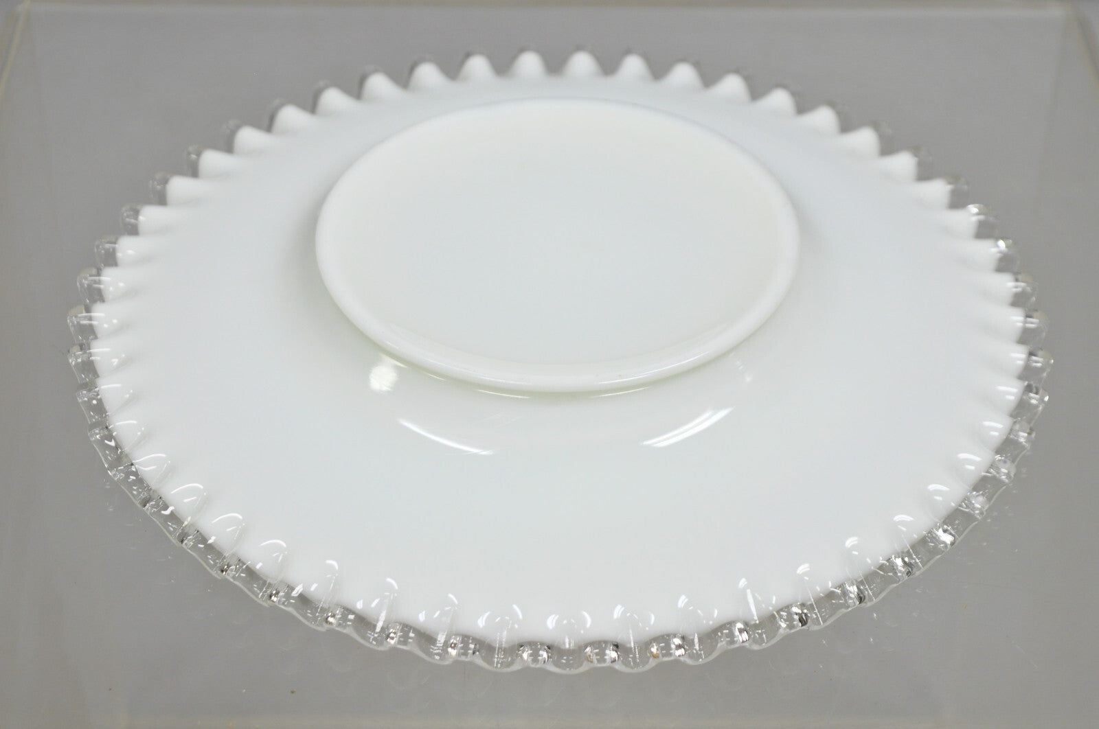 Vintage Fenton Silver Crest 12" Milk Glass Ruffled Edge Plate Platter - Set of 6